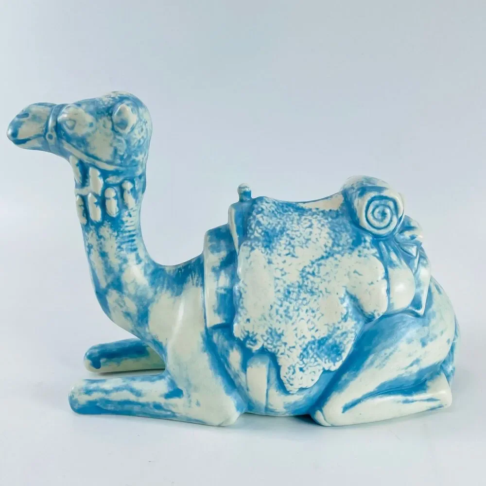 Holland Ceramic Nativity Kneeling Camel Figurine 6in Blue White Speckled Vintage